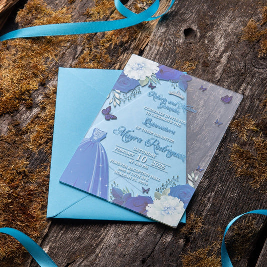 Blue Acrylic Invitations for Wedding, Quinceañera, Sweet Sixteen, Birthday Party