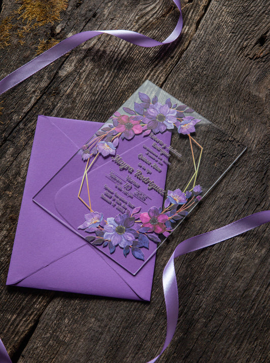 Purple Acrylic Invitations for Wedding, Quinceañera, Sweet Sixteen, Birthday Party