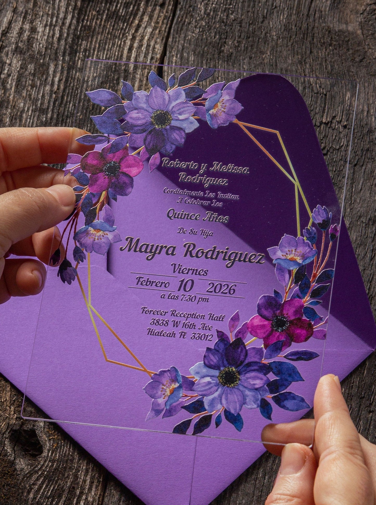 Purple Acrylic Invitations for Wedding, Quinceañera, Sweet Sixteen, Birthday Party